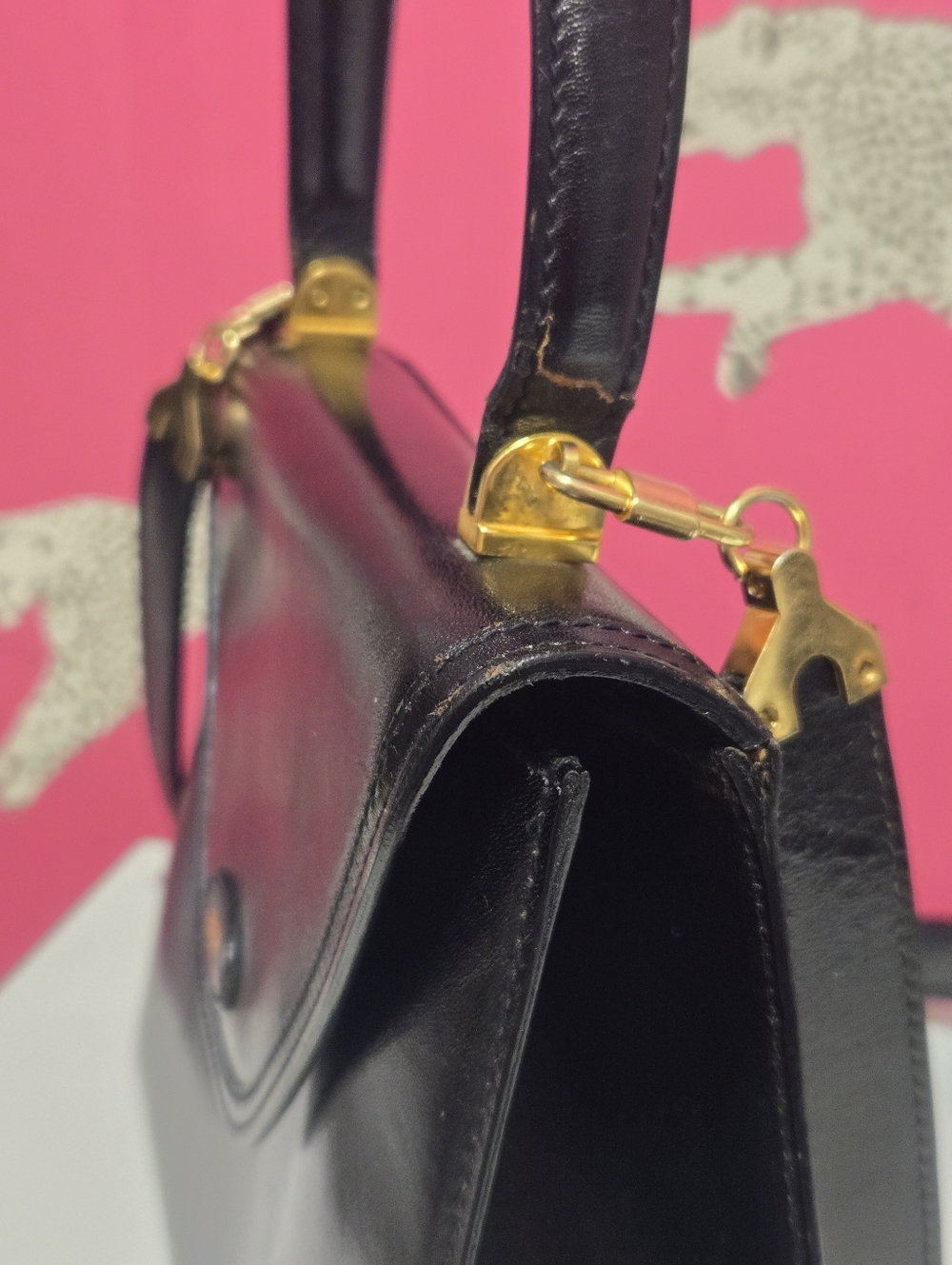 Vintage Bally Black Leather Top-Handle Bag With Strap. - Picture 5 of 16
